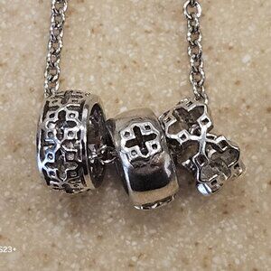 BIRKS MAYORS 925 SILVER 3 RING MUSE CLOVER QUATREFOIL PIERCED NECKLACE CHAIN